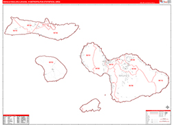 Kahului-Wailuku-Lahaina Metro Area Wall Map Red Line Style 2026